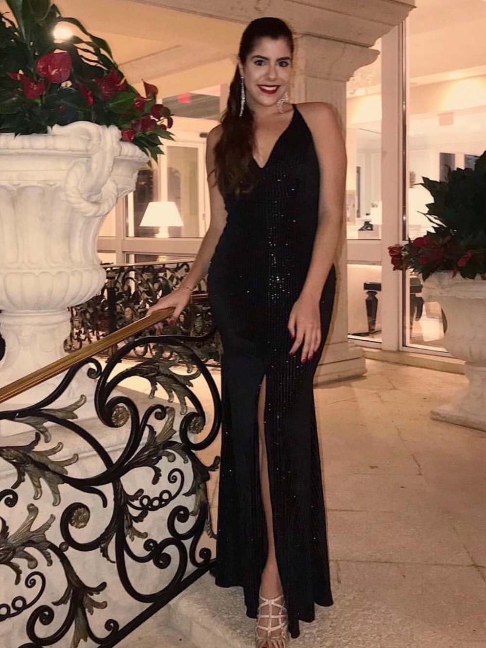 Black Glitter Pleated Maxi Dress | Size M